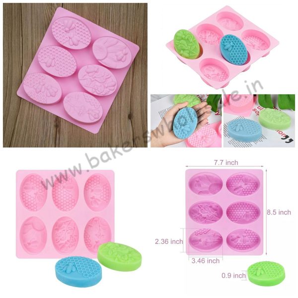 100 Grams Honey Bee Silicone Soap Mold diy Handmade Craft 3d Soap Mold Silicone Oval 6 Forms Soap Molds For Soap Making