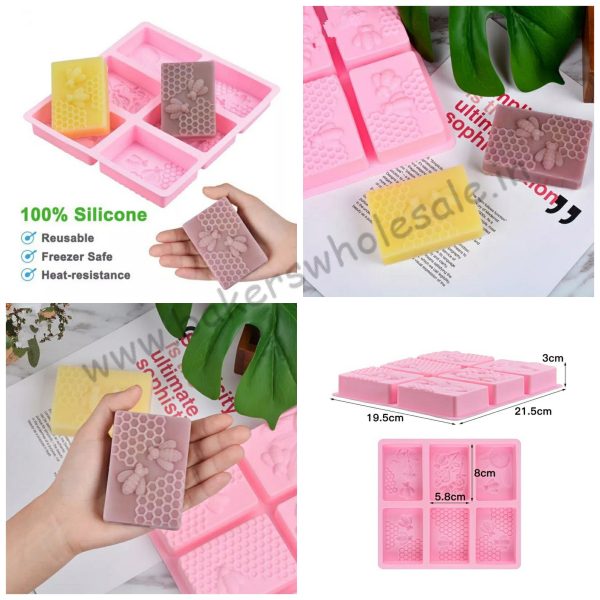 100 Grams Honey Bee Silicone Soap Mold diy Handmade Craft 3d Soap Mold Silicone Rectangular 6 Forms Soap Molds For Soap Making