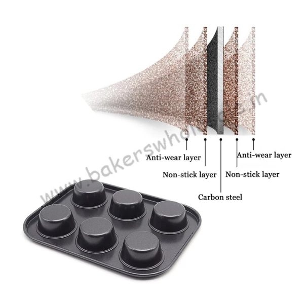 6 Cavity Cupcake Muffin Tray Cupcake Mold Muffin Pan Carbon Steel Baking Pan Non-Stick Bakeware - Image 7