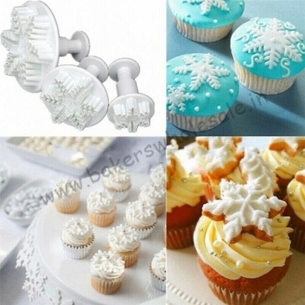 3pcs/Set Christmas Snowflake Plunger Cutter Cake Mold DIY Fondant Cake Sugar craft Décor Baking Tools Cake Making Cutter - Image 3