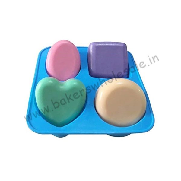 100 Gram 4 cavity Silicone Round Oval Heart Square Shape Handmade Soap Mold 4 in 1 - Image 2