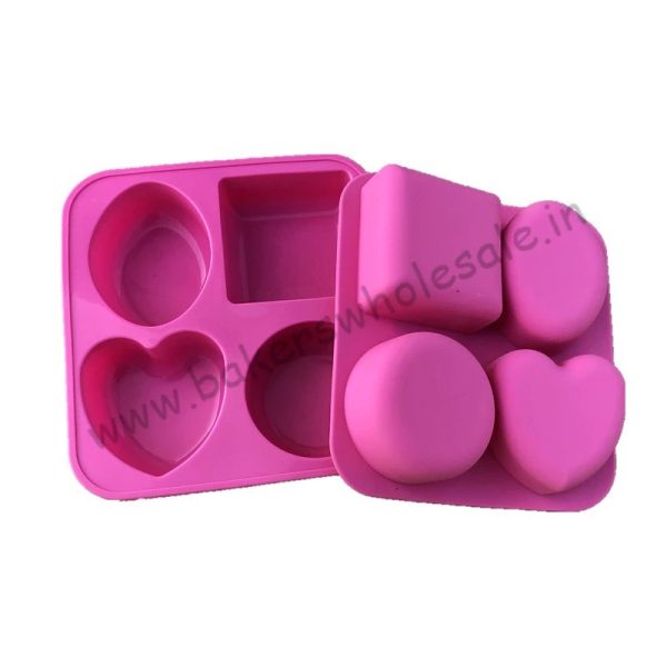 100 Gram 4 cavity Silicone Round Oval Heart Square Shape Handmade Soap Mold 4 in 1 - Image 3