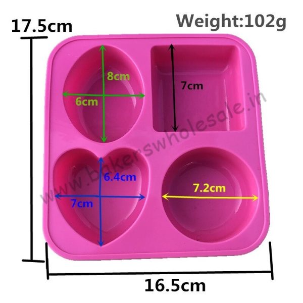 100 Gram 4 cavity Silicone Round Oval Heart Square Shape Handmade Soap Mold 4 in 1 - Image 4