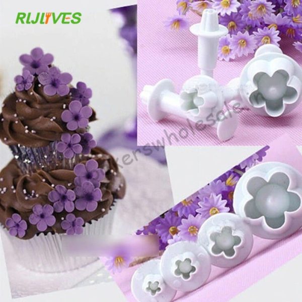 4Pcs/lot Plum Blossom Plunger Fondant Molds Cookie Cutter Set Chocolate Mold DIY Cake Decorating Sugar Craft Bakery Tools