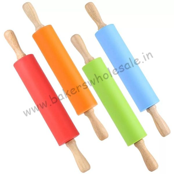 Small Size Non-Stick Silicone Rolling Pin Wooden Handle Pastry Dough Flour Roller