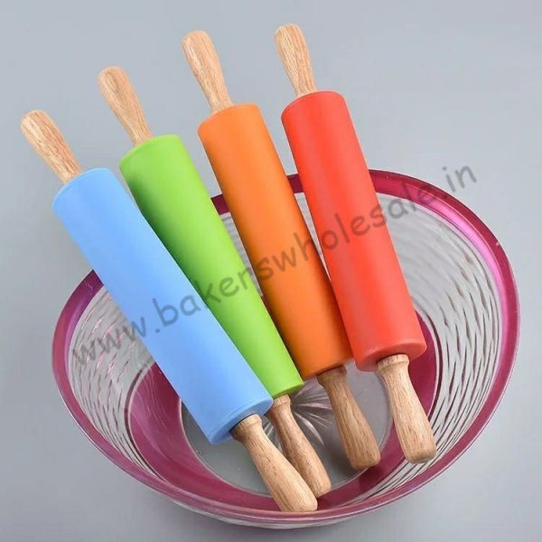 Small Size Non-Stick Silicone Rolling Pin Wooden Handle Pastry Dough Flour Roller - Image 5