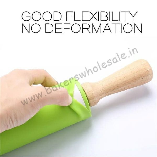 Small Size Non-Stick Silicone Rolling Pin Wooden Handle Pastry Dough Flour Roller - Image 2