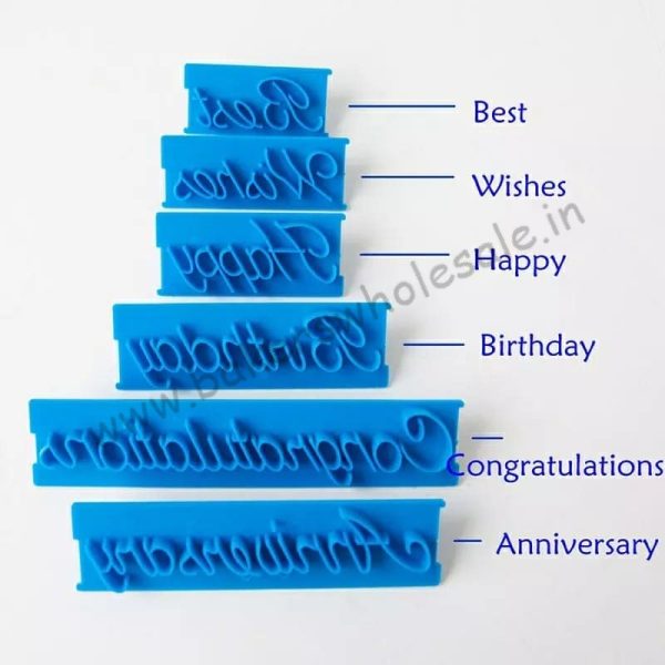 6 pcs/set Handwriting Fondant Cake Embosser Printing Letters Mold Happy Birthday Best Wishes Anniversary