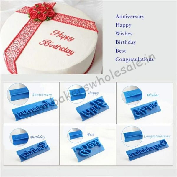 6 pcs/set Handwriting Fondant Cake Embosser Printing Letters Mold Happy Birthday Best Wishes Anniversary - Image 4