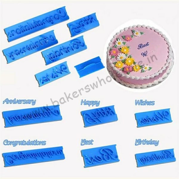 6 pcs/set Handwriting Fondant Cake Embosser Printing Letters Mold Happy Birthday Best Wishes Anniversary - Image 3