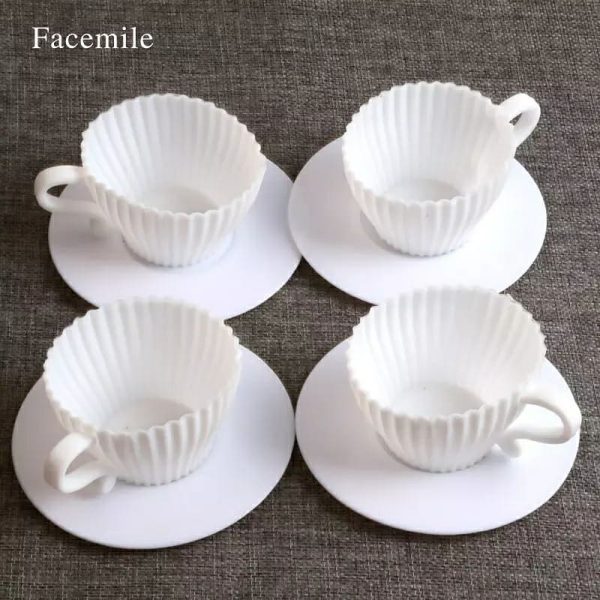 Silicone Baking Mold Teacups Cake Molds Reusable Non-stick Cupcake Mold with Saucer for Home Party -4pcs