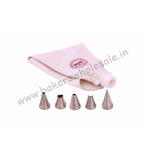 Noor Cake Decoration Cotton Icing Bag - Reusable, 35 cm With 5 Nozzle, Cream - Image 3