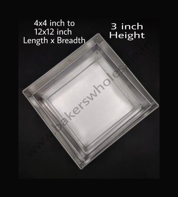 Aluminum Heavy Square Cake Mold  (5"x5" to 12"x12" Inch Length x Breadth) (3" Height)