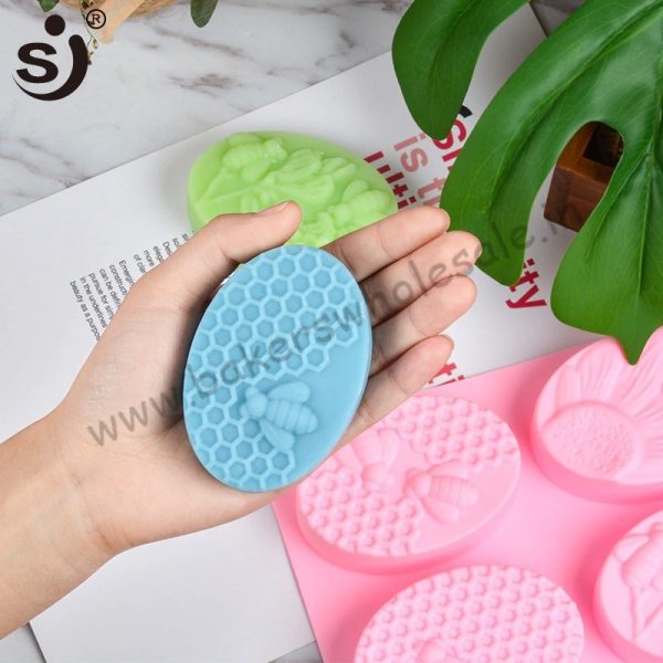 100 Grams Honey Bee Silicone Soap Mold diy Handmade Craft 3d Soap Mold Silicone Oval 6 Forms Soap Molds For Soap Making - Image 2