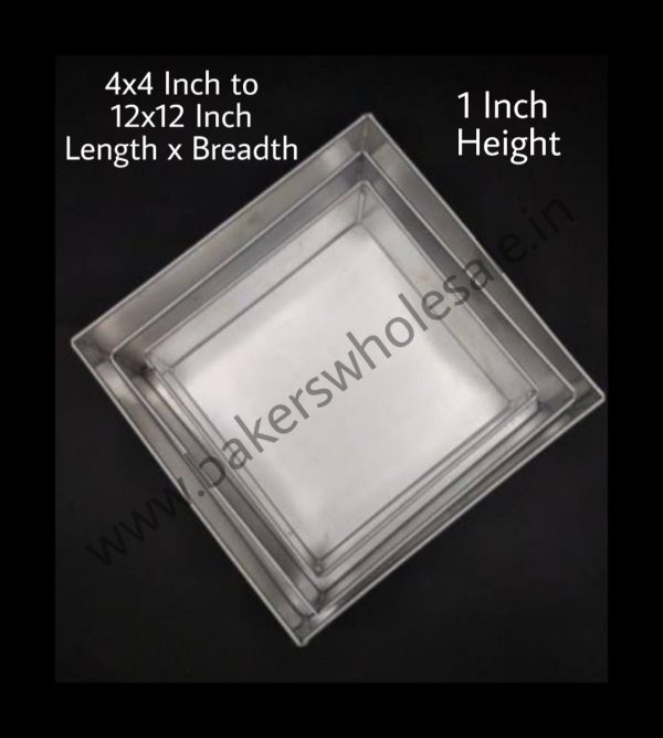 Aluminum Heavy Square Cake Mold  (5"x5" to 12"x12" Inch Length x Breadth) (1" Inch Height)'