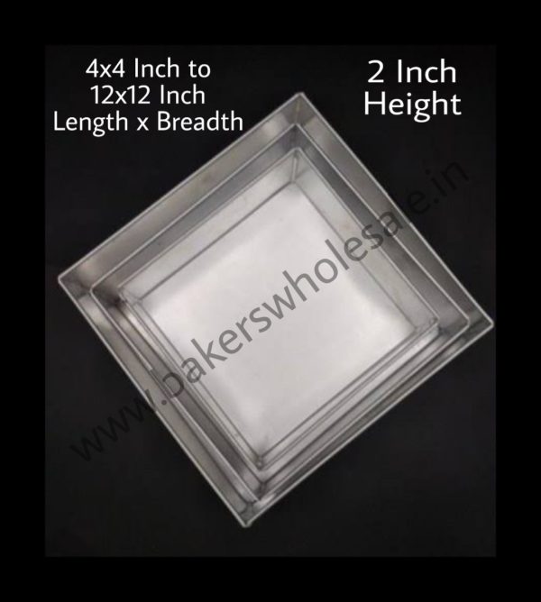 Aluminum Heavy Square Cake Mold  (5"x5" to 12"x12" Inch Length x Breadth) (2" Inch Height)'