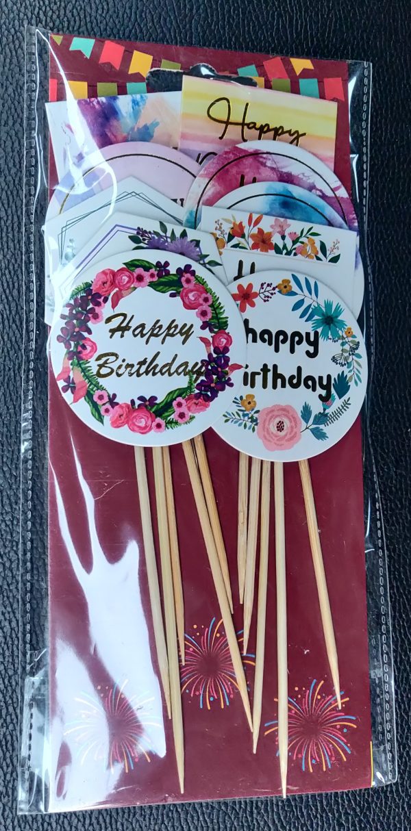 10 Pcs/pkt Happy Birthday Paper Tags with Toothpick - Image 2