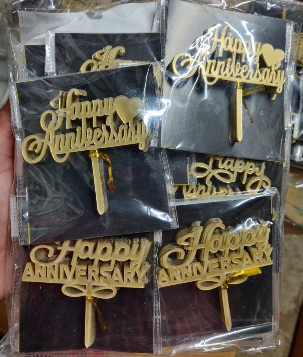 3 Inch 10 pcs Golden Acrylic Cake Topper - Happy Birthday / Anniversary - Image 2