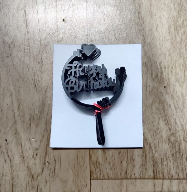 3 Inch 10 pcs Black Acrylic Cake Topper - Happy Birthday - Image 2