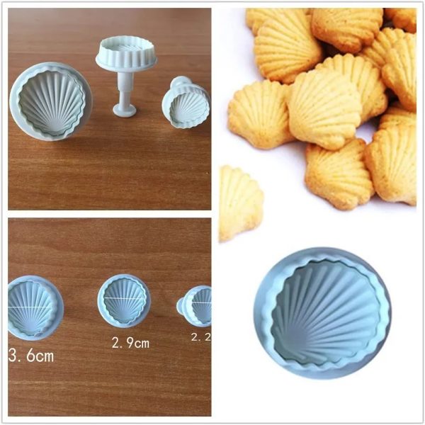 3pcs/set Shell Cutter Plunger Fondant Plunger Embossing Tool Cake Decorating - Image 2