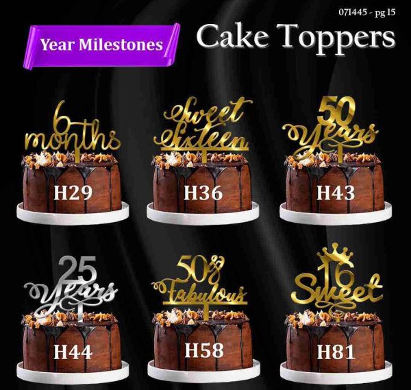 Cake Toppers -(Pack of 5pcs)  4 inch Topper Years Milestone