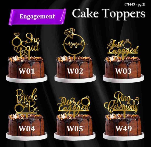 Cake Toppers -(Pack of 5pcs)  4 inch Topper Engagement