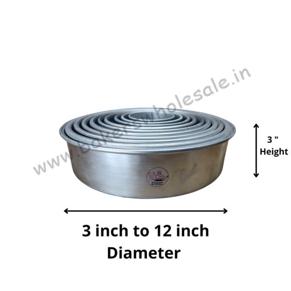 Aluminium Heavy Round Cake Mold (3" to 12 inch Diameter) ( 3" Height) - Image 3