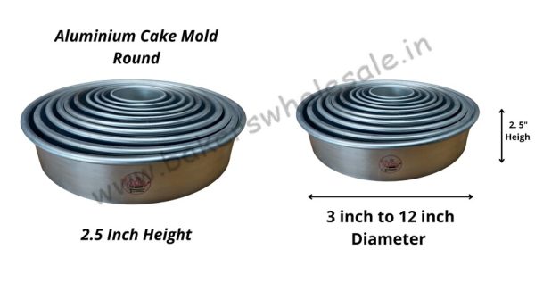 Aluminium Heavy Round Cake Mold (3" to 12 inch Diameter) ( 3" Height) - Image 4