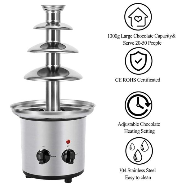 Stainless Steel Electric Chocolate Fondue Fountain Machine Choco Melts Dipping Warmer Machine for Chocolate Candy - Image 4