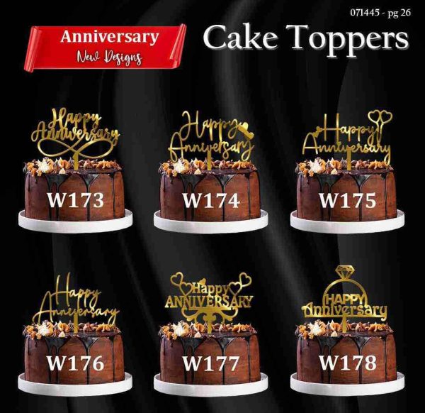 Cake Toppers -(Pack of 5pcs)  4 inch Topper Anniversary