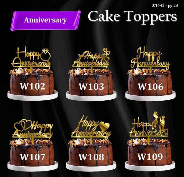 Cake Toppers -(Pack of 5pcs)  4 inch Topper Anniversary