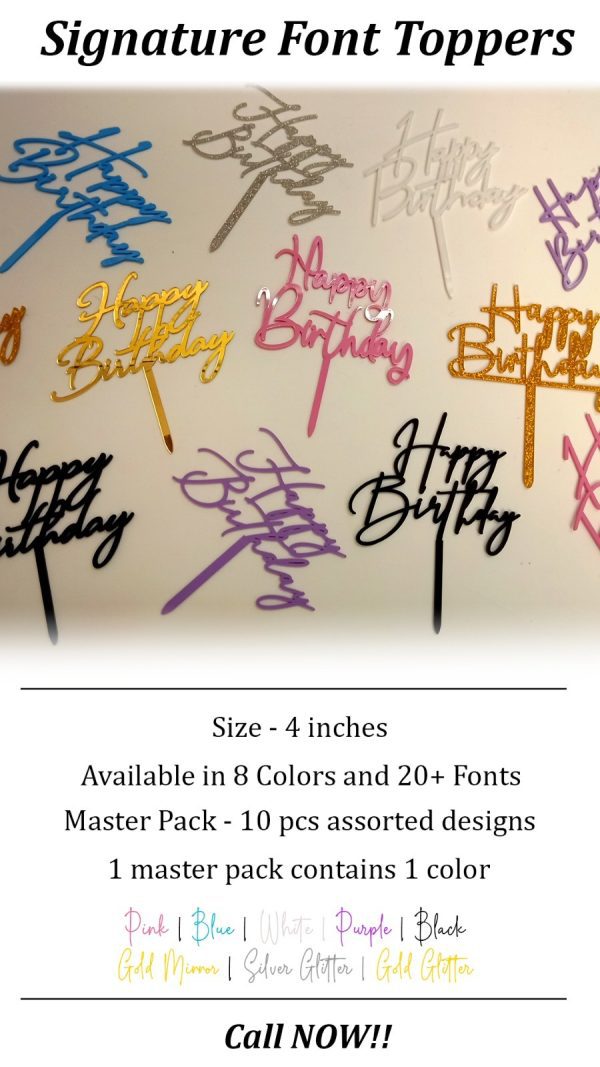 Cake Toppers -(Pack of 5pcs)  4 inch Topper SIGNATURE FONTS