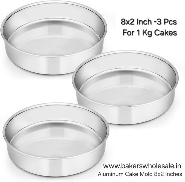 1 Kg Cake - 8 x 2 Inch Aluminium Heavy Round Cake Mold, Cake Pan Set of 3