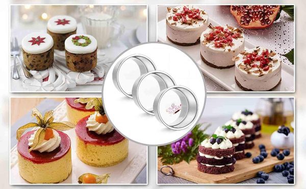 Bento cake Mold - 4 x 3 Inch Aluminium Heavy Round Cake Mold, Cake Pan Set of 3 - Image 4