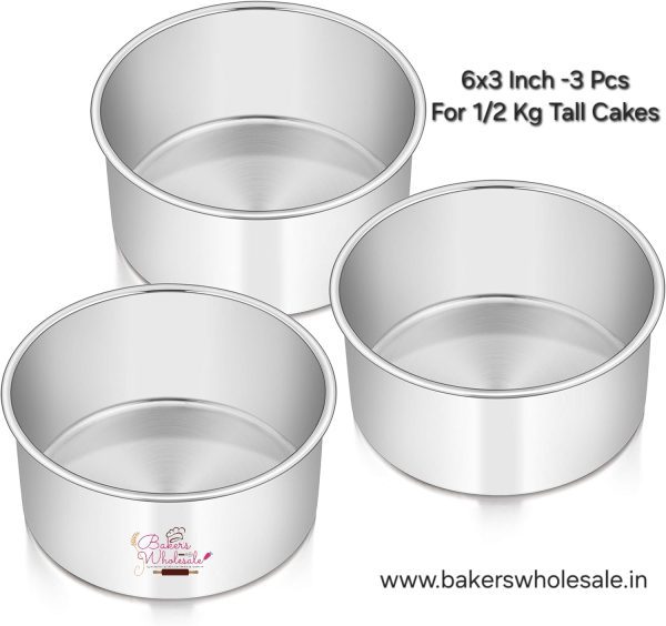 1/2 Kg Cake - 6 Inch x 3 inch Aluminium Heavy Round Cake Mold, Cake Pan Set of 3