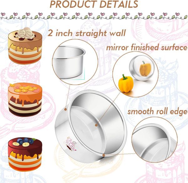 Bento cake Mold - 4 x 3 Inch Aluminium Heavy Round Cake Mold, Cake Pan Set of 3 - Image 3