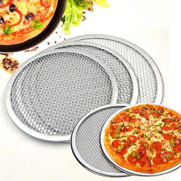 Aluminum Pizza Screen Mesh Oven Baking Tray Round Plates Silver