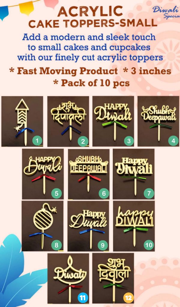 Acrylic 3 inch Toppers (10 pcs/pkt) Diwali 2024