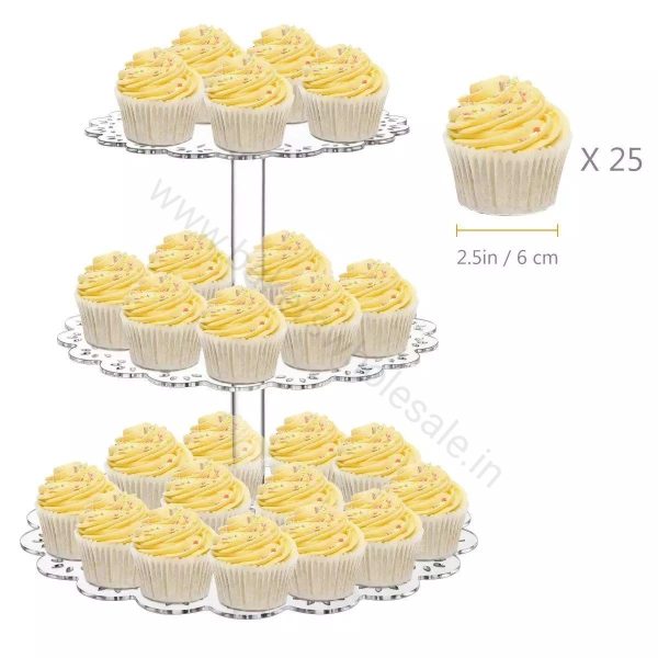 3 Layer Ayrlic Flower Shape Stand for Dispaly (Cupcake, Macaroons, Pastry, Cake...etc) - Image 2