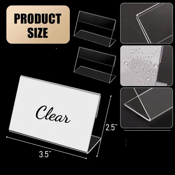 Acrylic Sign Holder L-Shape Acrylic Table Display Label Price Tag Name Card Holder Stands For School Office Counter Restaurants Supermarket (3.5 Inch W X 2.5 Inch H )