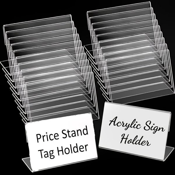 Acrylic Sign Holder L-Shape Acrylic Table Display Label Price Tag Name Card Holder Stands For School Office Counter Restaurants Supermarket (3.5 Inch W X 2.5 Inch H ) - Image 3