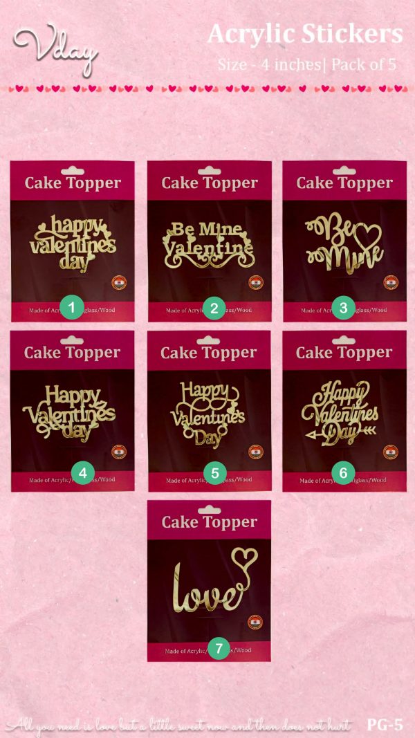 Happy Valentines Day Sticker Toppers (Pack of 5Pc) 3.5 Inch  2025