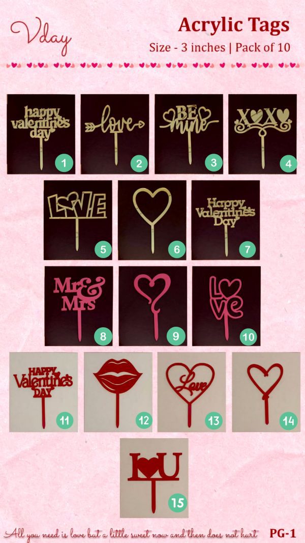 Acrylic 3 inch Toppers (10 pcs/pkt) Valentines 2025