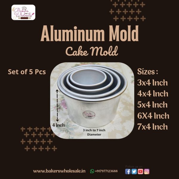 Aluminium Heavy Round Cake Mold (3" to 7 inch Diameter) ( 4" Height) Heighted Cake Mold - Image 2