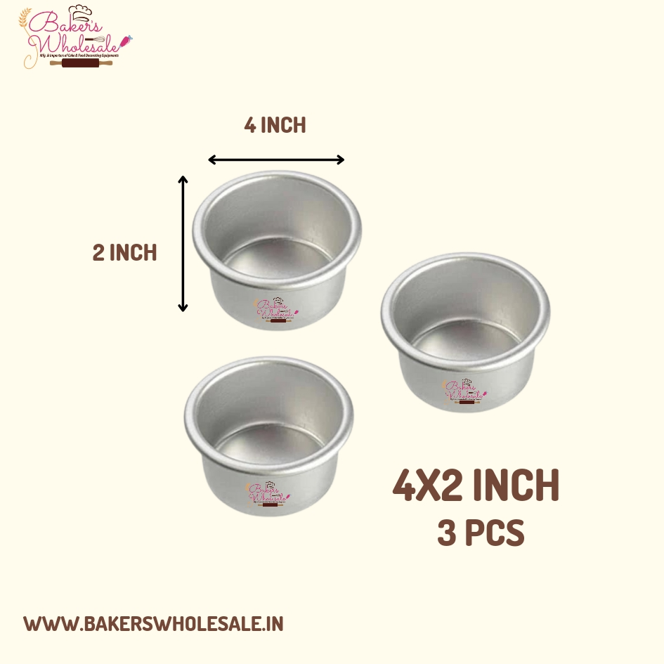 Bento cake Mold - 4 x 2 Inch Aluminium Heavy Round Cake Mold, Cake Pan Set of 3 - Image 3